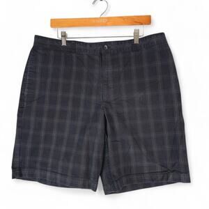 Axcess Claiborne Shorts Mens 36x10 Black‎ Plaid Flat Front Casual 100% Cotton